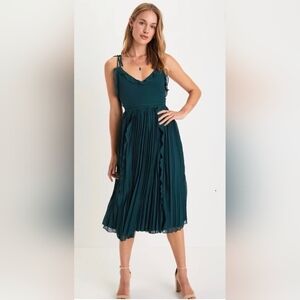 Lulu's Teal Pleated Midi Dress